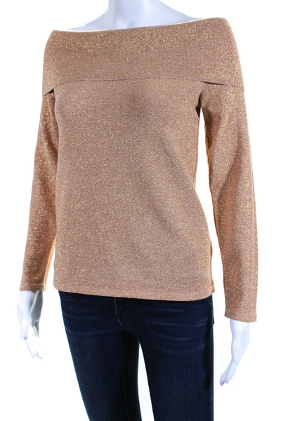 Iorane Womens Orange Glittery Detail Off Shoulder Long Sleeve Sweater Top Size L