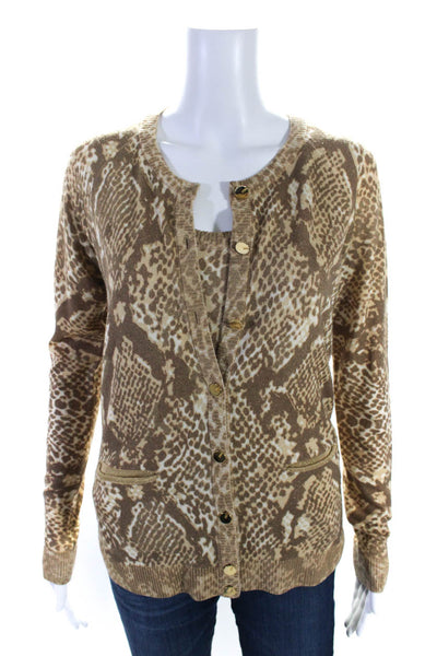 Escada For Neiman Marcus Womens Brown Wool Printed Cardigan Tank Top Set Size 34