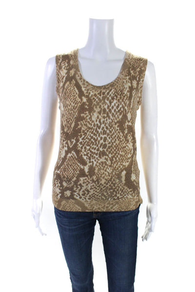 Escada For Neiman Marcus Womens Brown Wool Printed Cardigan Tank Top Set Size 34