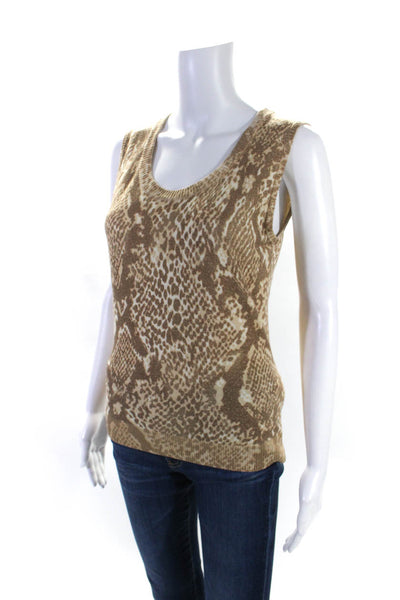 Escada For Neiman Marcus Womens Brown Wool Printed Cardigan Tank Top Set Size 34