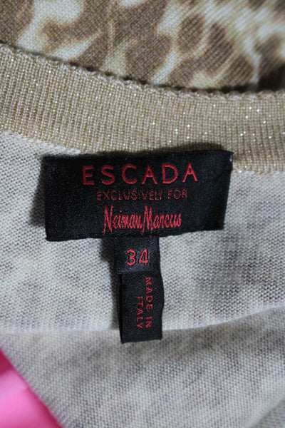 Escada For Neiman Marcus Womens Brown Wool Printed Cardigan Tank Top Set Size 34