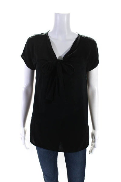 Max Mara Womens Black V-Neck Tie Front Short Sleeve Blouse Top Size M