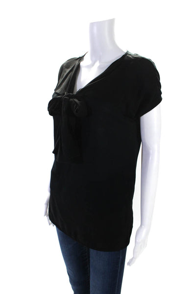 Max Mara Womens Black V-Neck Tie Front Short Sleeve Blouse Top Size M