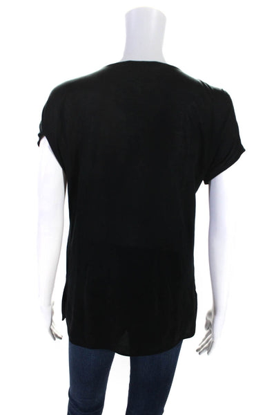 Max Mara Womens Black V-Neck Tie Front Short Sleeve Blouse Top Size M