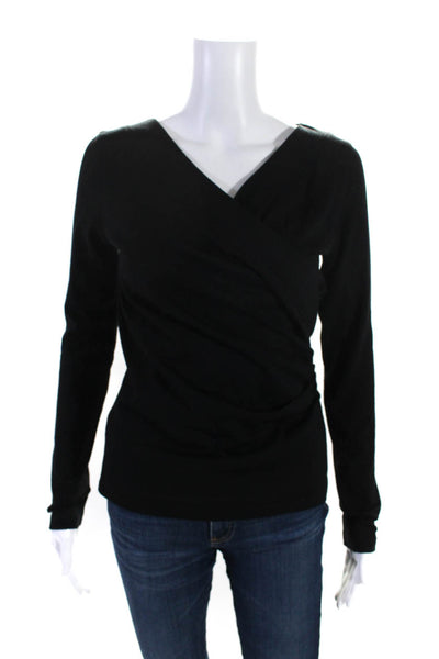 Max Mara Womens Black Wool V-Neck Drape Long Sleeve Sweater Top Size M