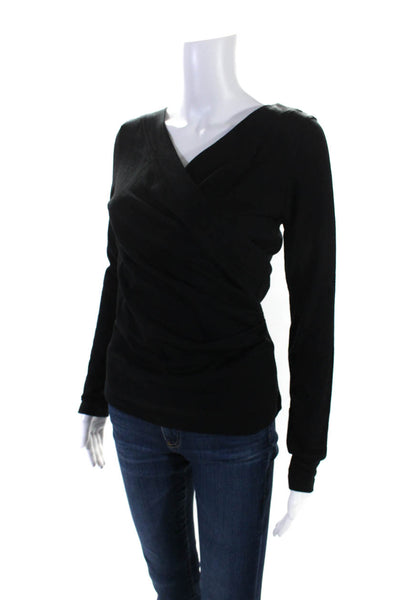 Max Mara Womens Black Wool V-Neck Drape Long Sleeve Sweater Top Size M