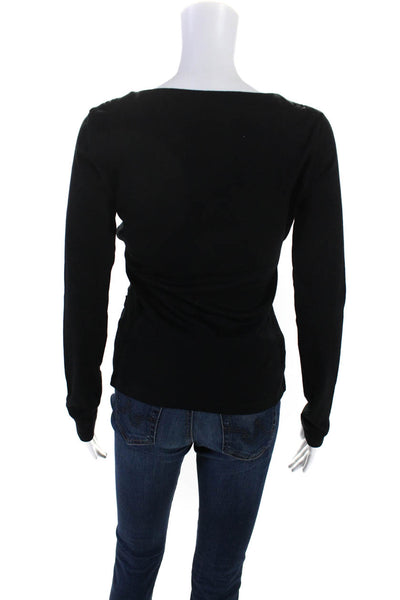 Max Mara Womens Black Wool V-Neck Drape Long Sleeve Sweater Top Size M