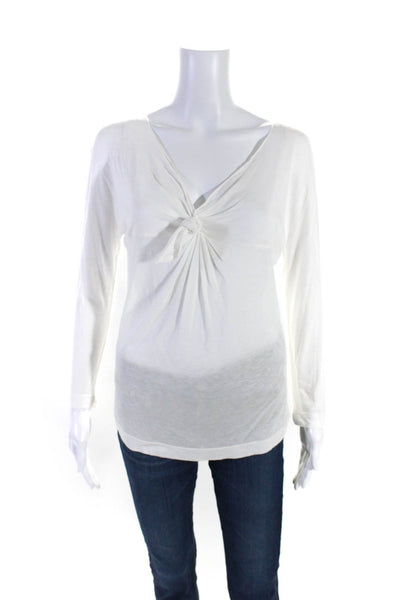 Giorgio Armani Womens White V-Neck Tie Front Long Sleeve Knit Blouse Top Size 46