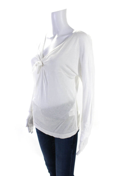 Giorgio Armani Womens White V-Neck Tie Front Long Sleeve Knit Blouse Top Size 46