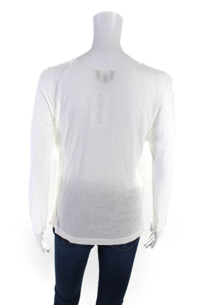 Giorgio Armani Womens White V-Neck Tie Front Long Sleeve Knit Blouse Top Size 46