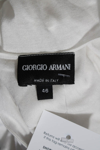 Giorgio Armani Womens White V-Neck Tie Front Long Sleeve Knit Blouse Top Size 46