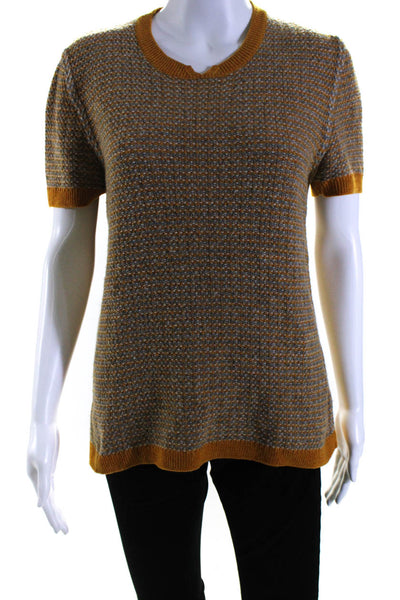 Chloe Womens Woven Crew Neck Short Sleeves Pullover Sweater Grey Orange Size Sma