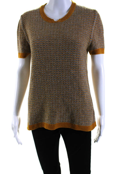 Chloe Womens Woven Crew Neck Short Sleeves Pullover Sweater Grey Orange Size Sma