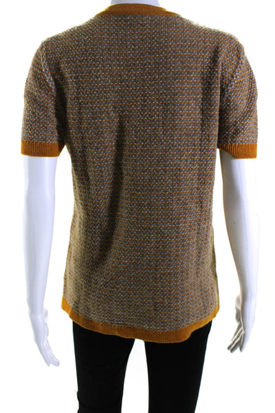 Chloe Womens Woven Crew Neck Short Sleeves Pullover Sweater Grey Orange Size Sma