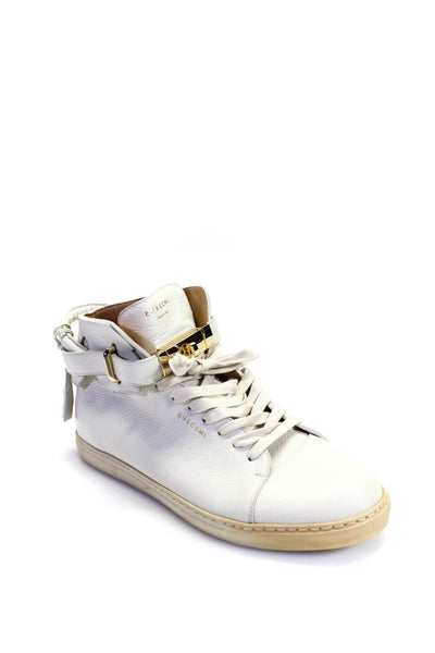 Buscemi Mens Leather High Top Lace Up Gold Tone Sneakers Off White Size 47