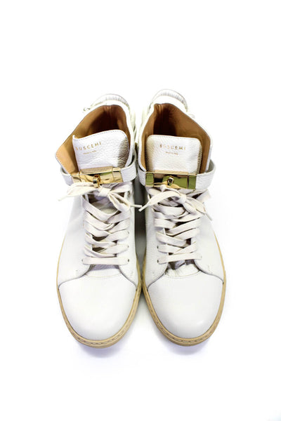 Buscemi Mens Leather High Top Lace Up Gold Tone Sneakers Off White Size 47