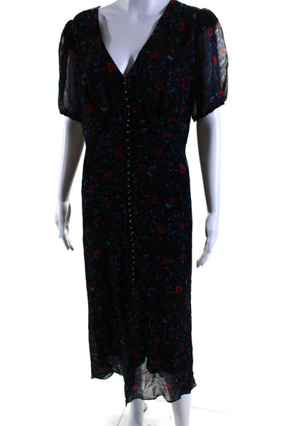 The Kooples Womens Short Sleeve V Neck Floral Button Down Dress Blue Size 3