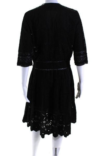 The Kooples Womens Long Sleeve Embroidered Button Down A line Dress Black Size 2