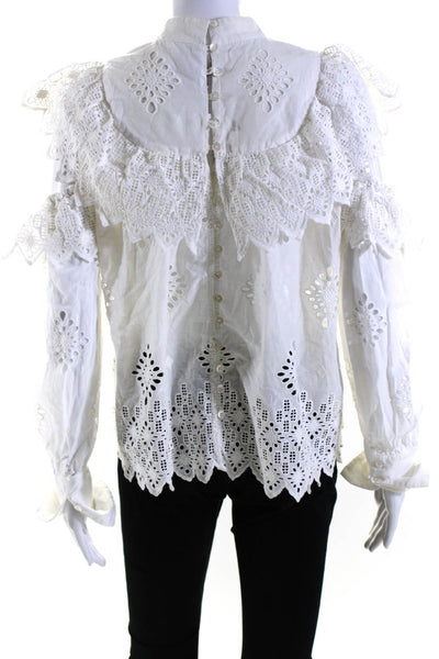 Sea New York Womens Cotton Long Sleeve Mock Neck Eyelet lace Blouse White Size 4