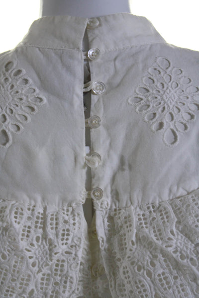 Sea New York Womens Cotton Long Sleeve Mock Neck Eyelet lace Blouse White Size 4