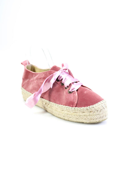 Manebi Womens Lace Up Platform Espadrilles Pink Velvet Size 39