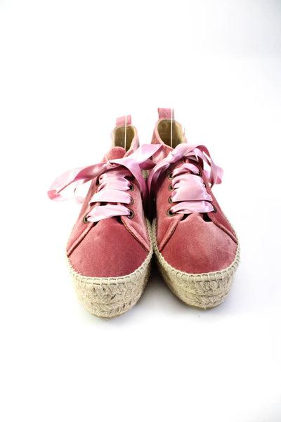 Manebi Womens Lace Up Platform Espadrilles Pink Velvet Size 39