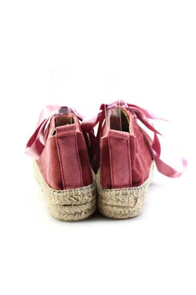 Manebi Womens Lace Up Platform Espadrilles Pink Velvet Size 39