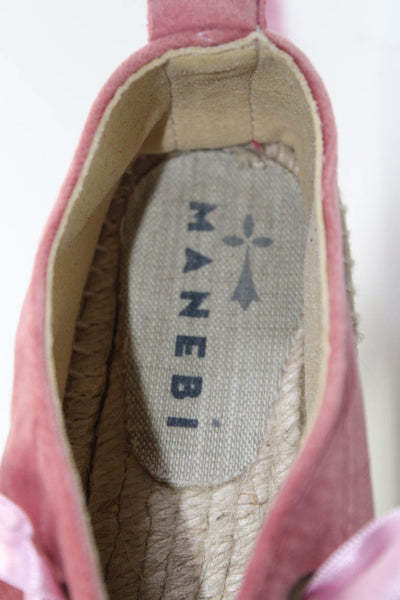 Manebi Womens Lace Up Platform Espadrilles Pink Velvet Size 39