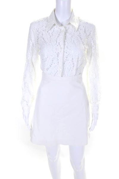 No21 Womens Half Button Long Sleeve Collared Lace Shift Dress White Cotton IT 38