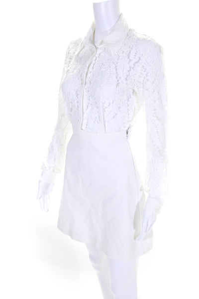 No21 Womens Half Button Long Sleeve Collared Lace Shift Dress White Cotton IT 38