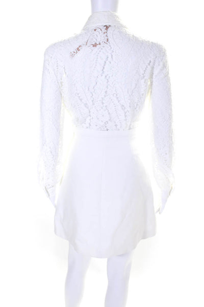 No21 Womens Half Button Long Sleeve Collared Lace Shift Dress White Cotton IT 38