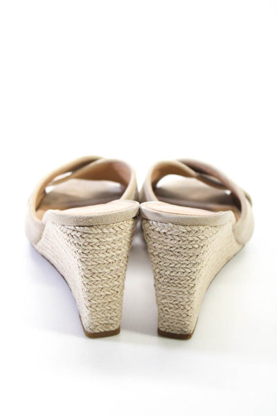 Veronica Beard Suede Criss Cross Strappy Raffia Wedges Sandals Beige Size 7.5