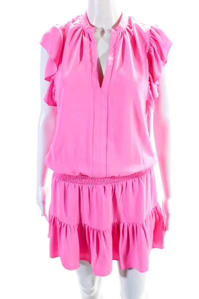 Amanda Uprichard Womens Crepe Flutter Sleeve Romper Dress Overlay Pink Size M