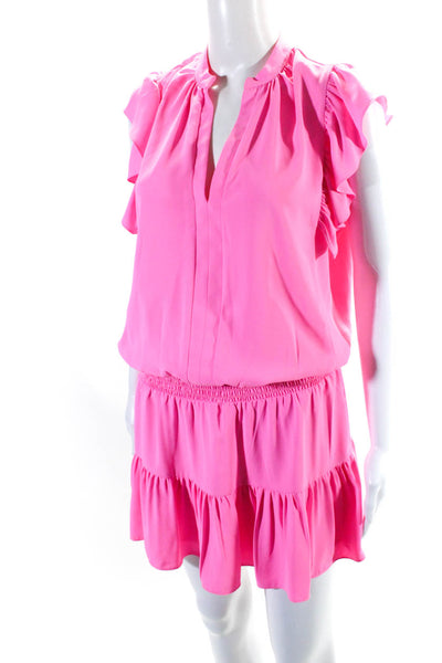 Amanda Uprichard Womens Crepe Flutter Sleeve Romper Dress Overlay Pink Size M