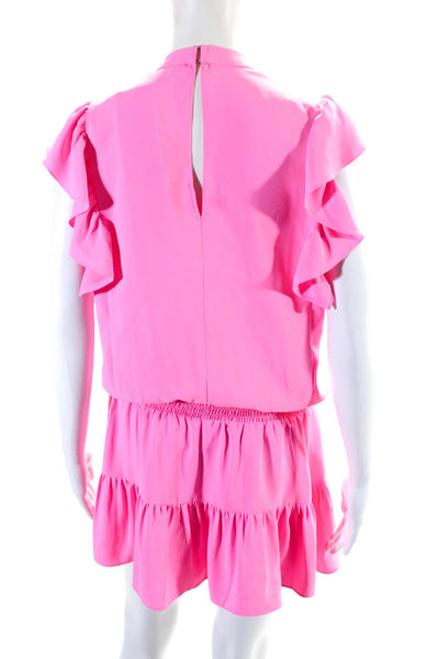 Amanda Uprichard Womens Crepe Flutter Sleeve Romper Dress Overlay Pink Size M