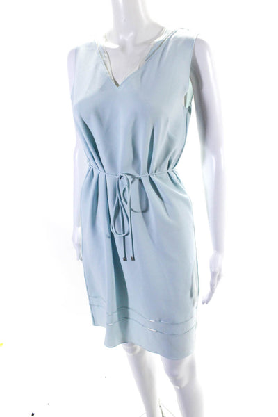 Elie Tahari Womens Crepe V-Neck Cut Out Hem Sleeveless Shift Dress Blue Size XS