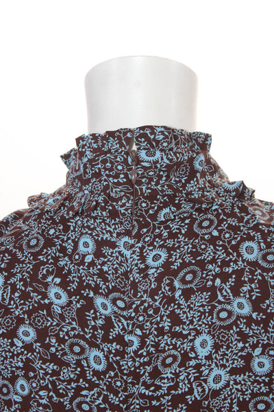 Sweewe Womens Crepe Floral Printed Ruffled Mock Neck Shift Dress Brown Size M