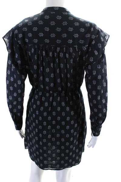 Xirena Womens Cotton Paisley Print Button Up Tie Front Shirt Dress Navy Size XS