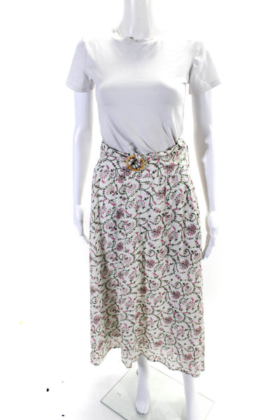 Place Nationale Womens Cotton Floral Zip Up High Rise A-Line Skirt White Size 1