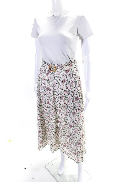 Place Nationale Womens Cotton Floral Zip Up High Rise A-Line Skirt White Size 1