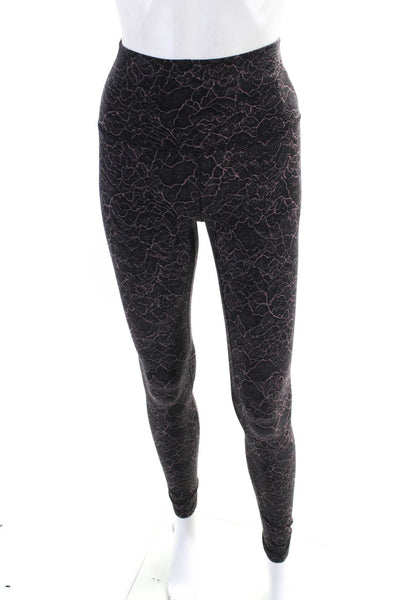 Lululemon Womens Floral Print Pull On Cropped Leggings Black Pink Size 4