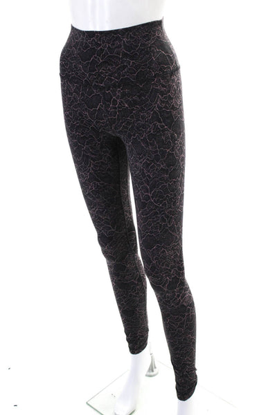 Lululemon Womens Floral Print Pull On Cropped Leggings Black Pink Size 4