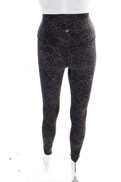 Lululemon Womens Floral Print Pull On Cropped Leggings Black Pink Size 4