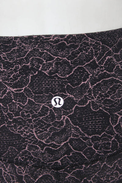 Lululemon Womens Floral Print Pull On Cropped Leggings Black Pink Size 4