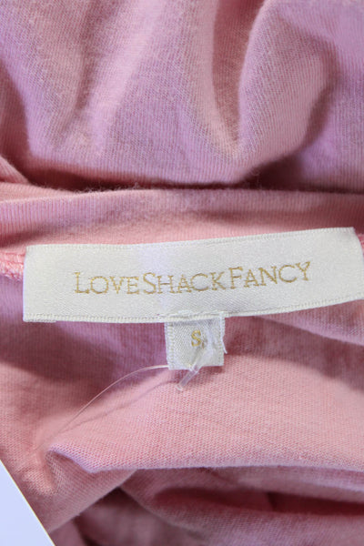 Love Shack Fancy Womens Cotton Puff Sleeve Raw Hem T shirt Blouse Pink Size S