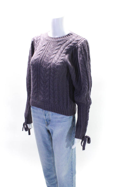 525 Womens Puff Sleeve Cable Knit Crewneck Pullover Sweater Purple Size S