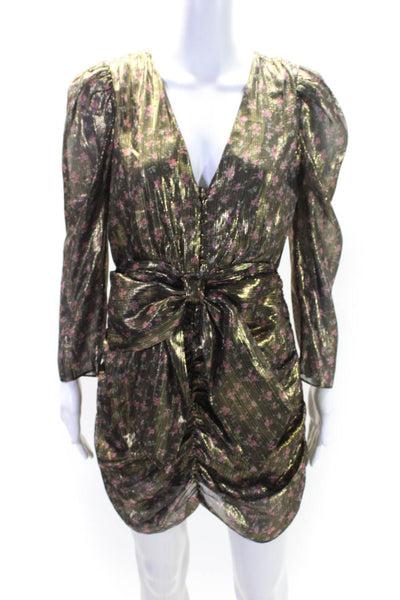 Love Shack Fancy Womens Silk Metallic Gathered Floral Sheath Dress Gold Size 6