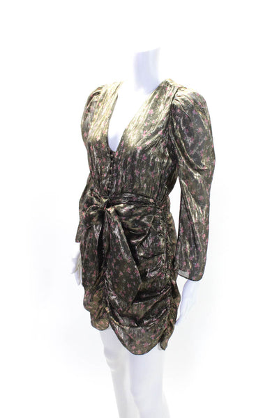 Love Shack Fancy Womens Silk Metallic Gathered Floral Sheath Dress Gold Size 6