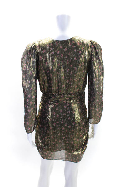 Love Shack Fancy Womens Silk Metallic Gathered Floral Sheath Dress Gold Size 6