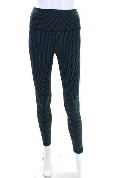 Lululemon Womens High Rise Stripe Print Activewear Leggings Blue Black Size 4